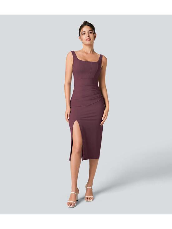 Halara Other - Halara Softlyzero Backless Corset Ruched Bodycon Midi Cool Touch Dress M NWT